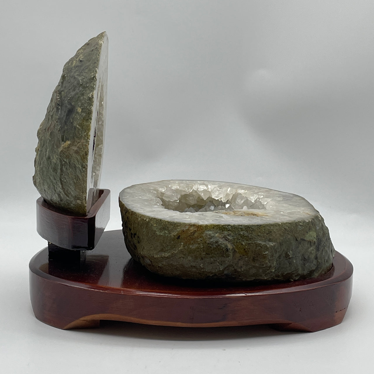Natural Clear Quartz Wealth Pot with Wooden Stand Display 3,242.9g 210.0 by 220.0 by 185.0mm