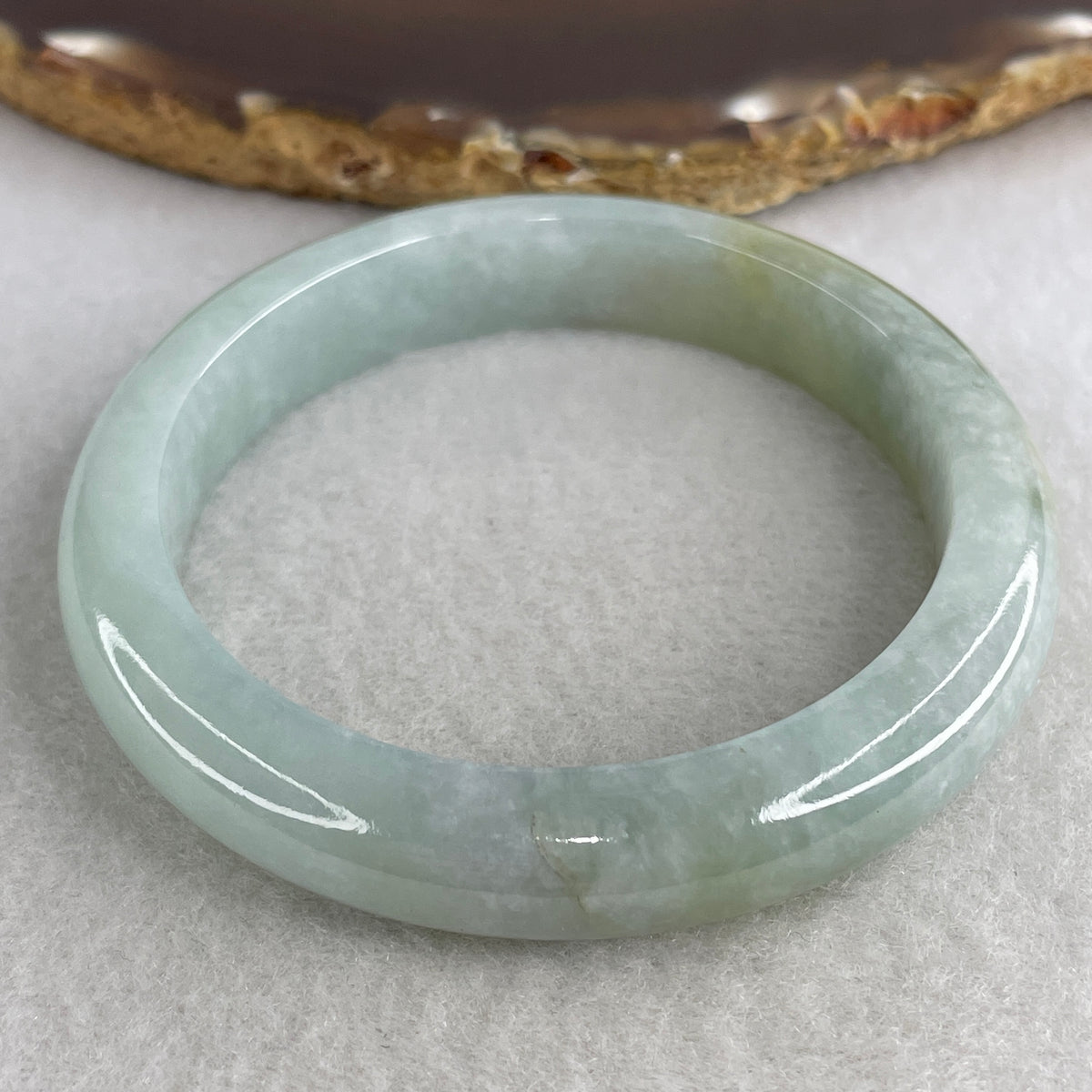 Certified Natural Type A Sky Blue & Yellowish Spot Jadeite Bangle | (47.46g | 53.7mm Inner Diameter | 11.1mm x 8.3mm | Close to Perfect | Throat, Solar Plexus, Crown & Heart Chakra Synergy, Wisdom & Wealth Magnet Anchor) - Huangs Jadeite and Jewelry Pte Ltd