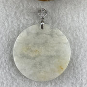 Natural Type A Semi-Icy White & Brownish Jadeite Round Wu Shi Pai Pendant in S925 Silver | Peace Plaque & Protection (10.44g | 46.2 x 3.0mm) - Huangs Jadeite and Jewelry Pte Ltd