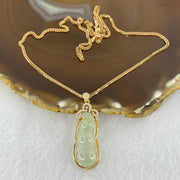 18K 750 Rose Gold Type A Icy Light Green Jadeite Peapod 31.77 by 12.5 by 5.0mm with Natural Diamonds and 18K 750 Rose Gold Necklace 5.14g Total Weigh 12.47g - Huangs Jadeite and Jewelry Pte Ltd