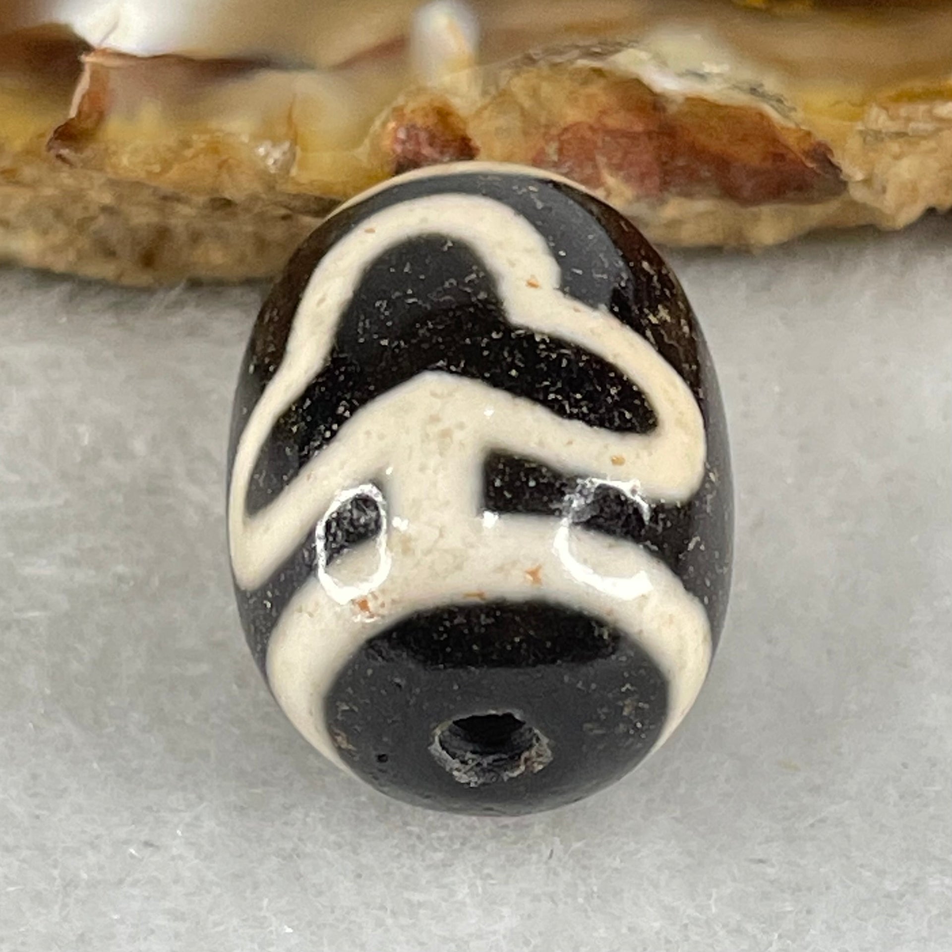 Natural Powerful Tibetan Old Oily Agate Double Bodhi Tree Dzi Bead Heavenly Master (Tian Zhu) 菩提树天珠 5.00g 17.9 by 13.5mm - Huangs Jadeite and Jewelry Pte Ltd