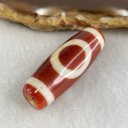 Natural Powerful Tibetan Old Oily Red White Agate One Eye Gold Metal Element Dzi Bead Heavenly Master (Tian Zhu) 一眼金天珠 11.08g 37.6 by 13.6mm - Huangs Jadeite and Jewelry Pte Ltd