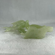 Natural Green Serpentine Twin Magpie Birds on Tree with Wooden Stand Display 453.4g 230.0 by 196.0 by 79.0mm - Huangs Jadeite and Jewelry Pte Ltd