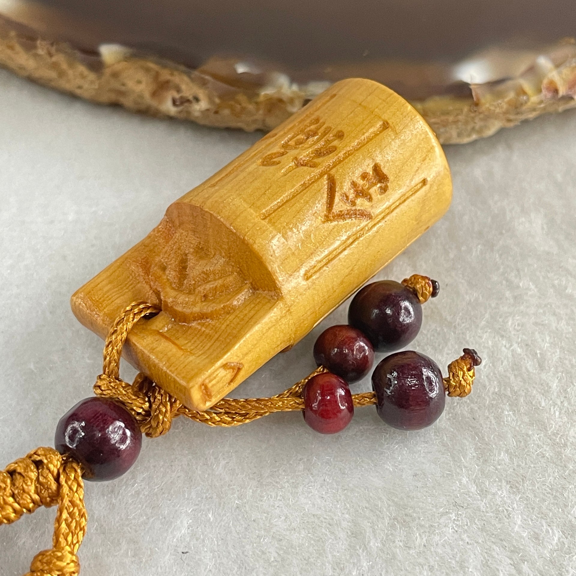 Natural Wood Golden Bucket Handphone Charm 8.67g 38.2 by 19.2mm - Huangs Jadeite and Jewelry Pte Ltd