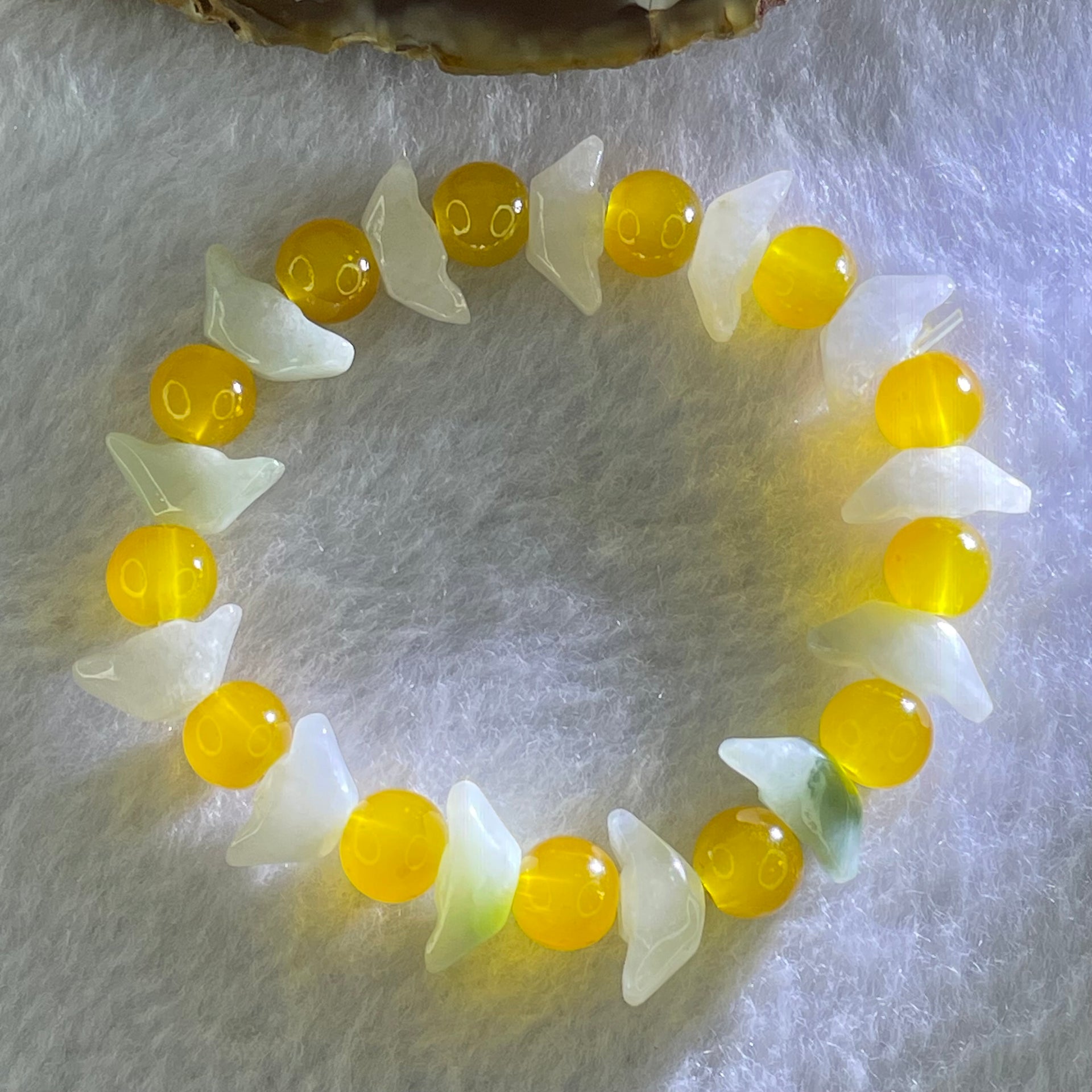Type A Green Jadeite Gold Ingot with Yellow Crystal Bracelet 19.53g 14.2 by 6.4 by 5.3mm 13 Beads - Huangs Jadeite and Jewelry Pte Ltd