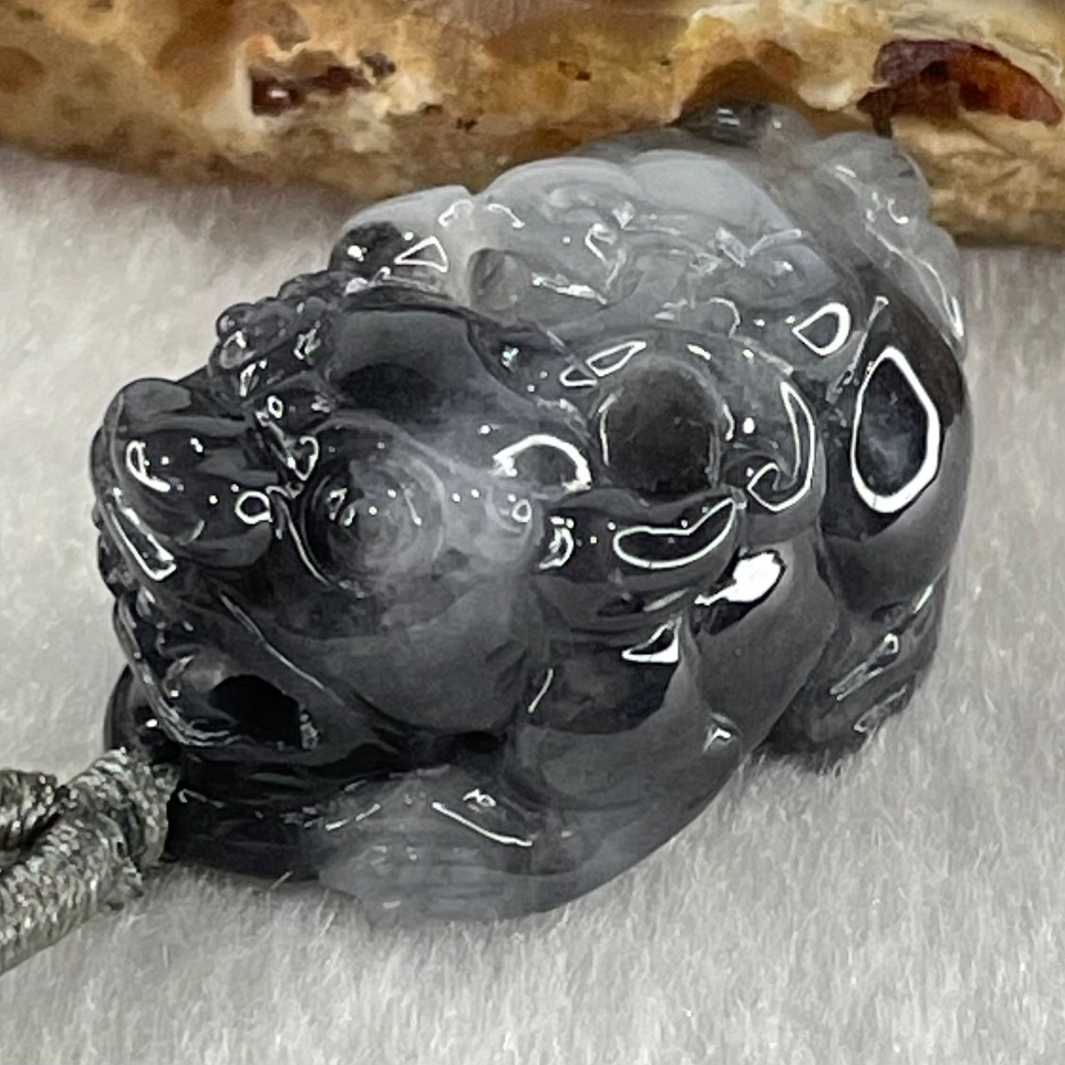 Type A Wuji Black Grey Patches Jadeite Male Pixiu Pendant Charm 8.96g 25.4 by 14.9 by 12.7mm - Huangs Jadeite and Jewelry Pte Ltd