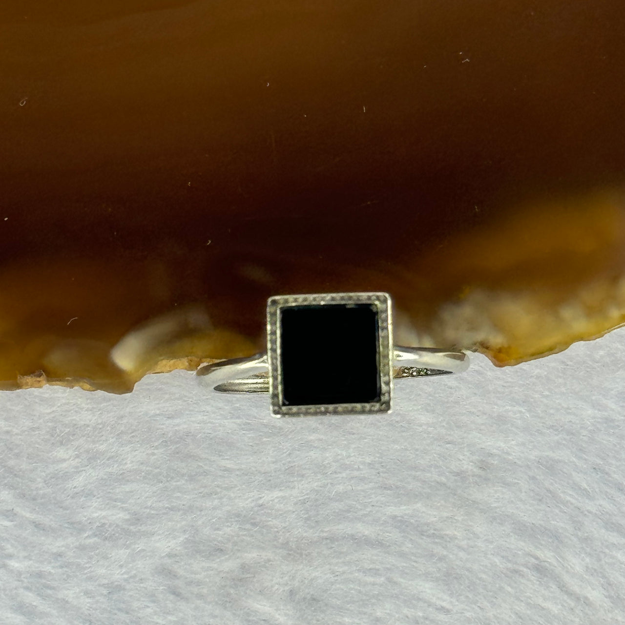 Type A Translucent Black Omphasite Jadeite Square Shaped in S925 Sliver Ring (Adjustable Size) 1.50g 7.5 by 7.5 by 1.5mm - Huangs Jadeite and Jewelry Pte Ltd