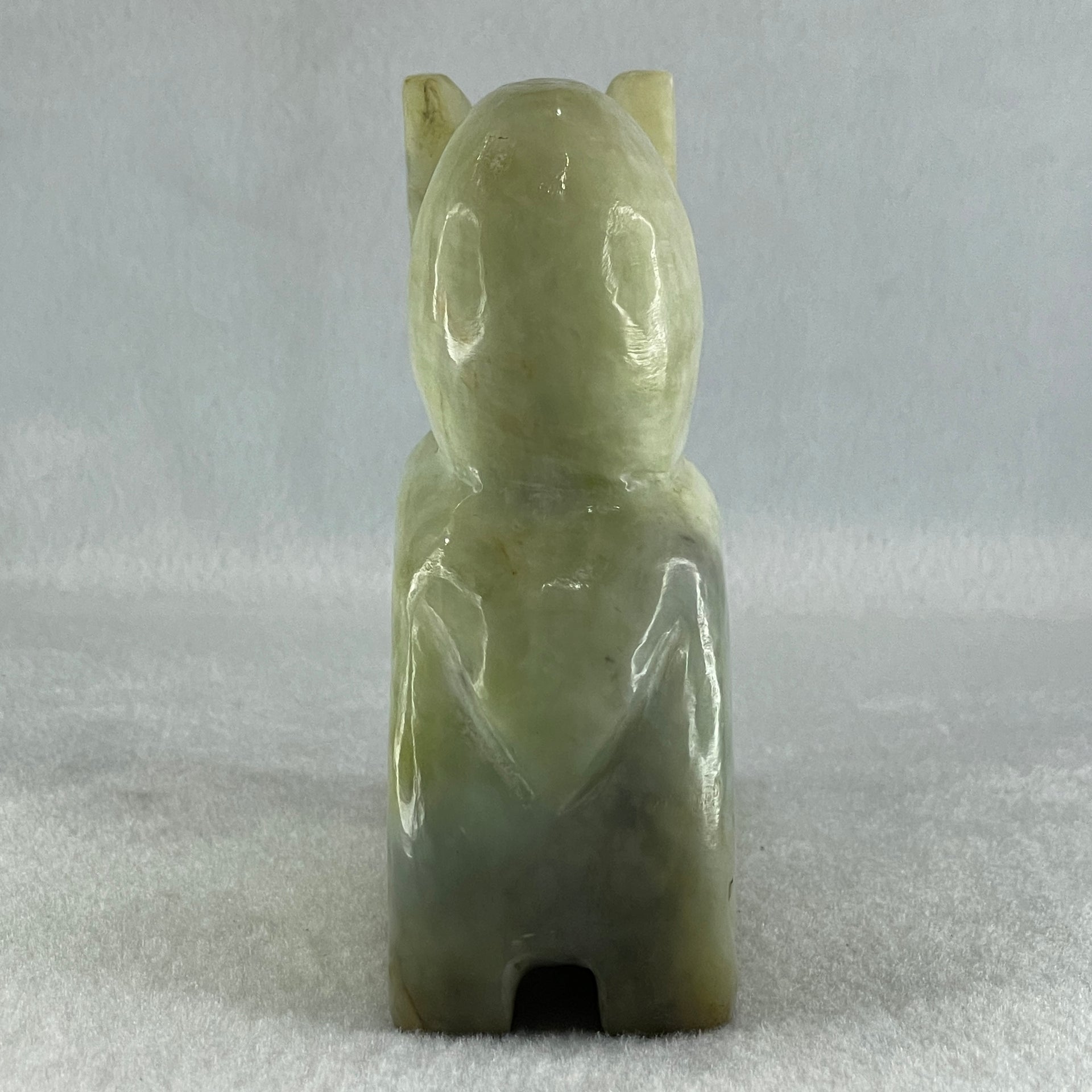 Natural Green Serpentine Deer with Longevity Peach Display 1,043.6g 135.0 by 43.0 by 115.0mm - Huangs Jadeite and Jewelry Pte Ltd