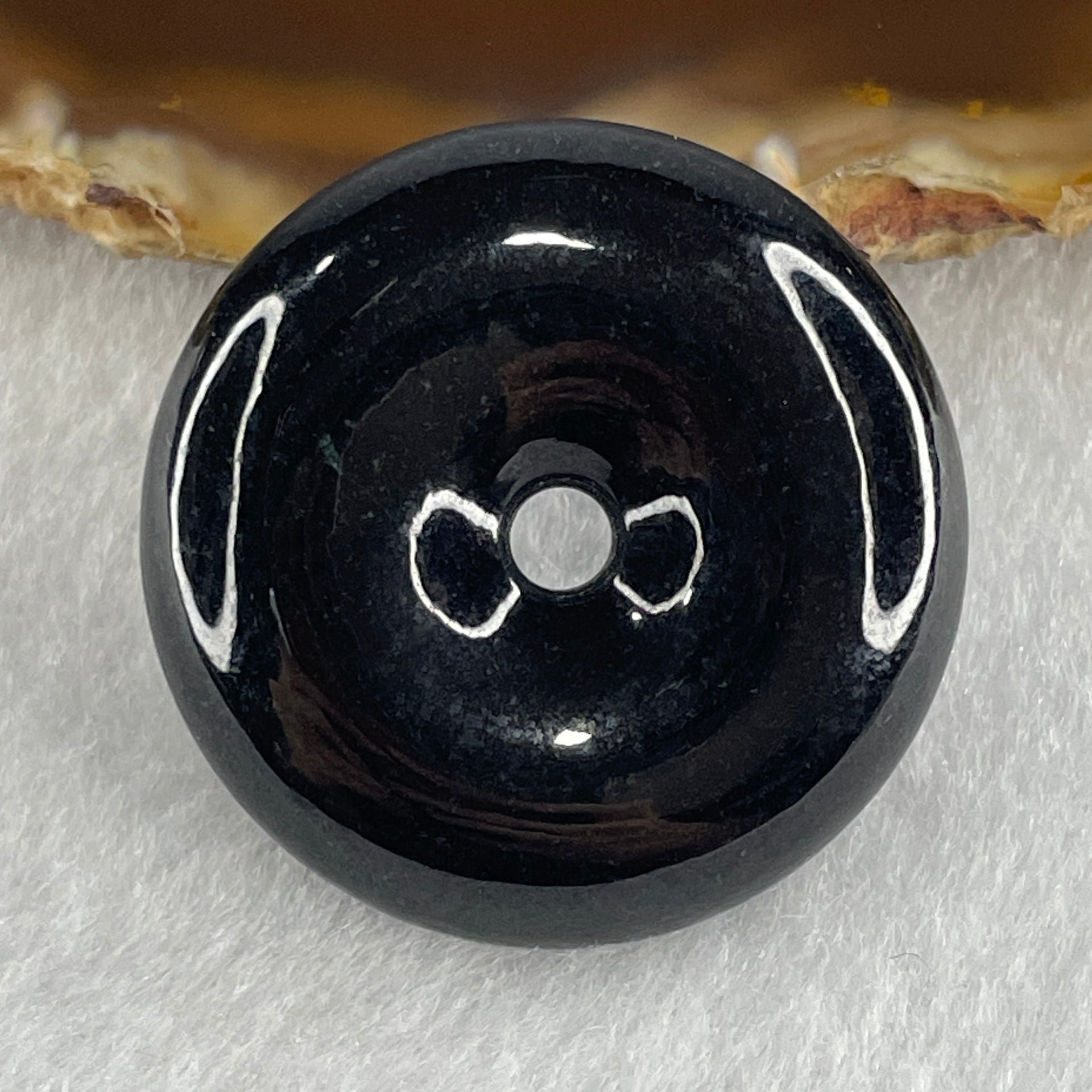 Type A Opaque Black Omphacite Jadeite Ping An Kou Donut Pendant 19.59g 33.1 by 8.7mm - Huangs Jadeite and Jewelry Pte Ltd