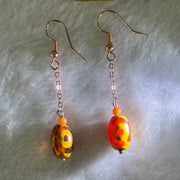 Natural Powerful Tibetan Old Oily Red Yellowish White Agate 3 Eyes Dzi Bead Heavenly Master (Tian Zhu) 三眼天诛 in S925 Sliver Rose Gold Color Earrings 2.92g 11.8 by 8.2mm - Huangs Jadeite and Jewelry Pte Ltd