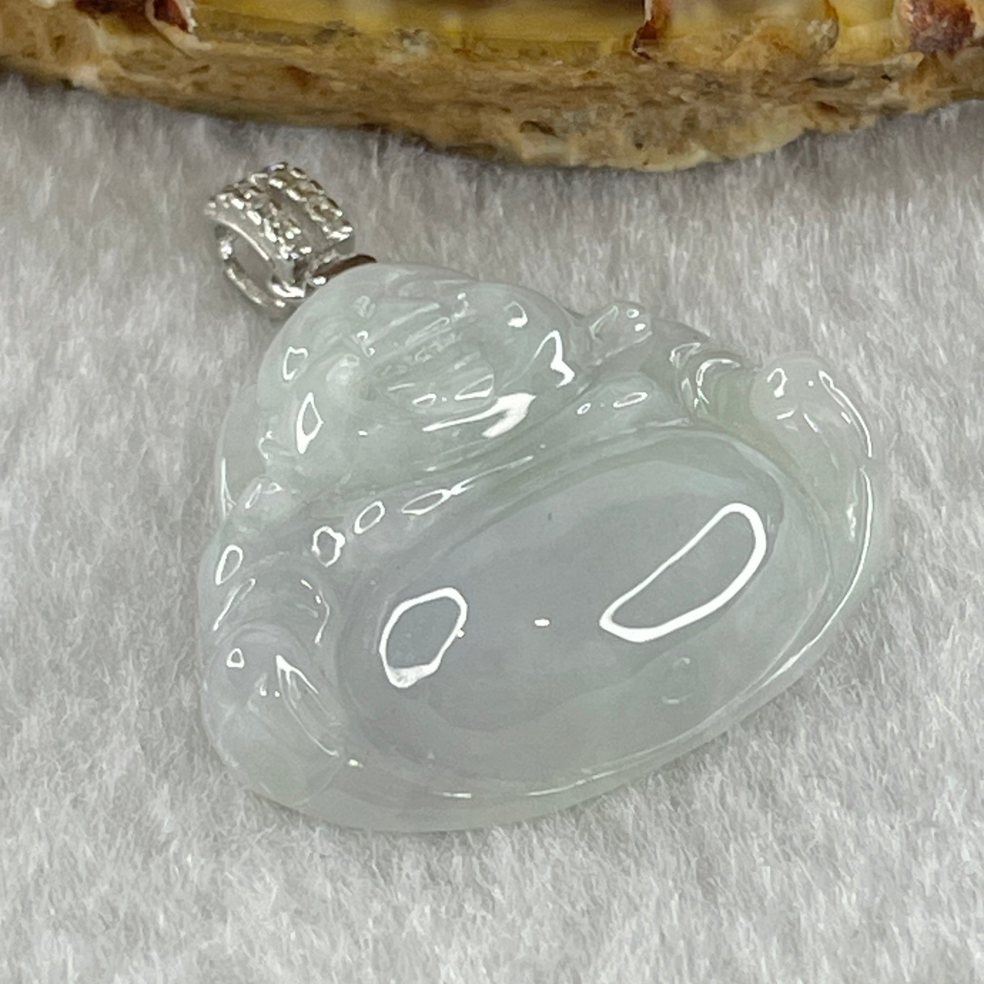 Natural Type A Light Lavender Jadeite Milo Buddha in S925 Silver and Cubic Zirconia Clasp Pendant 4.57g 20.4 by 24.8 by 6.0mm - Huangs Jadeite and Jewelry Pte Ltd