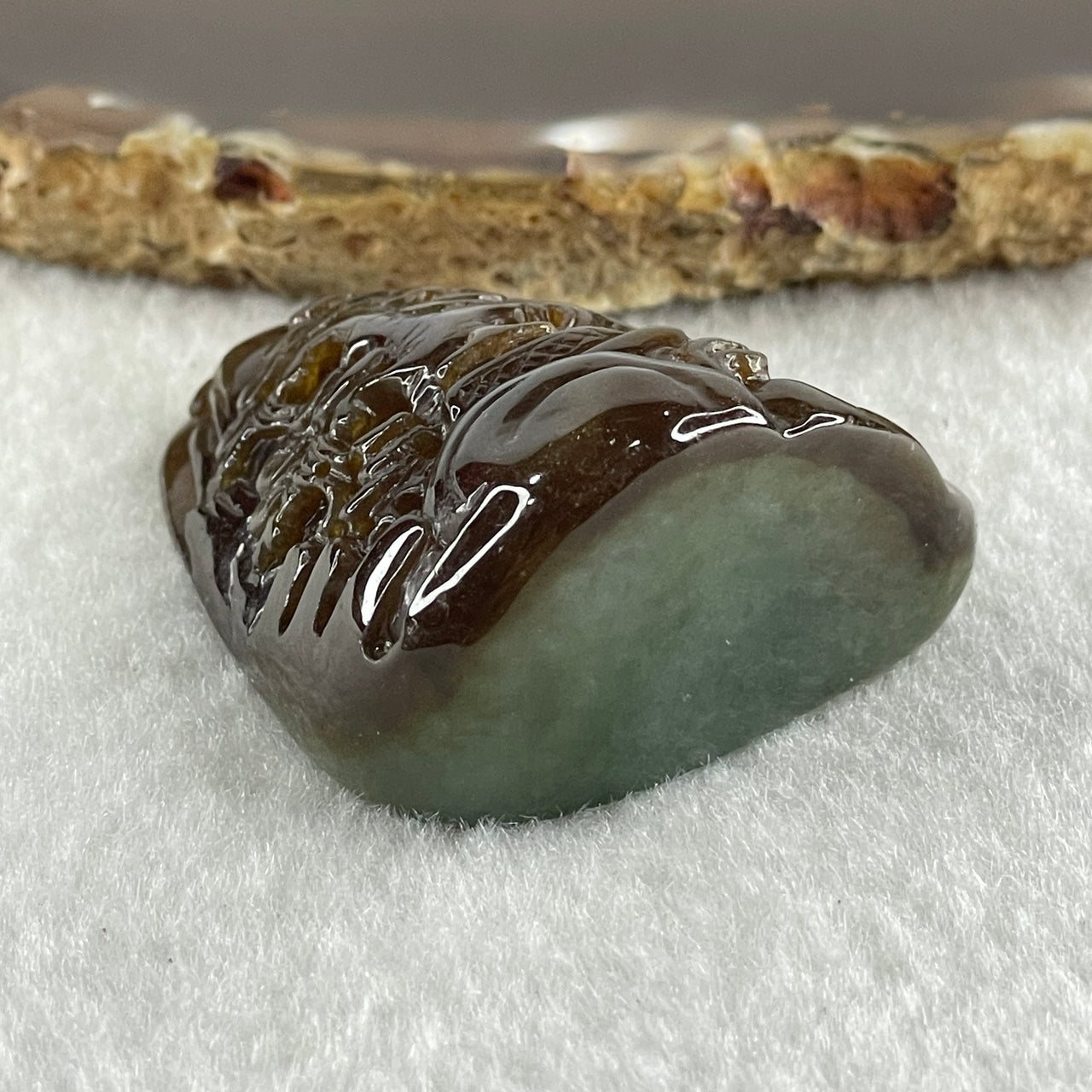 Type A Dark Brown and Blueish Green Jadeite Double Sided Shan Shui Gui Ren Benefactor Pendant 42.63g 43.2 by 36.0 by 20.2mm - Huangs Jadeite and Jewelry Pte Ltd