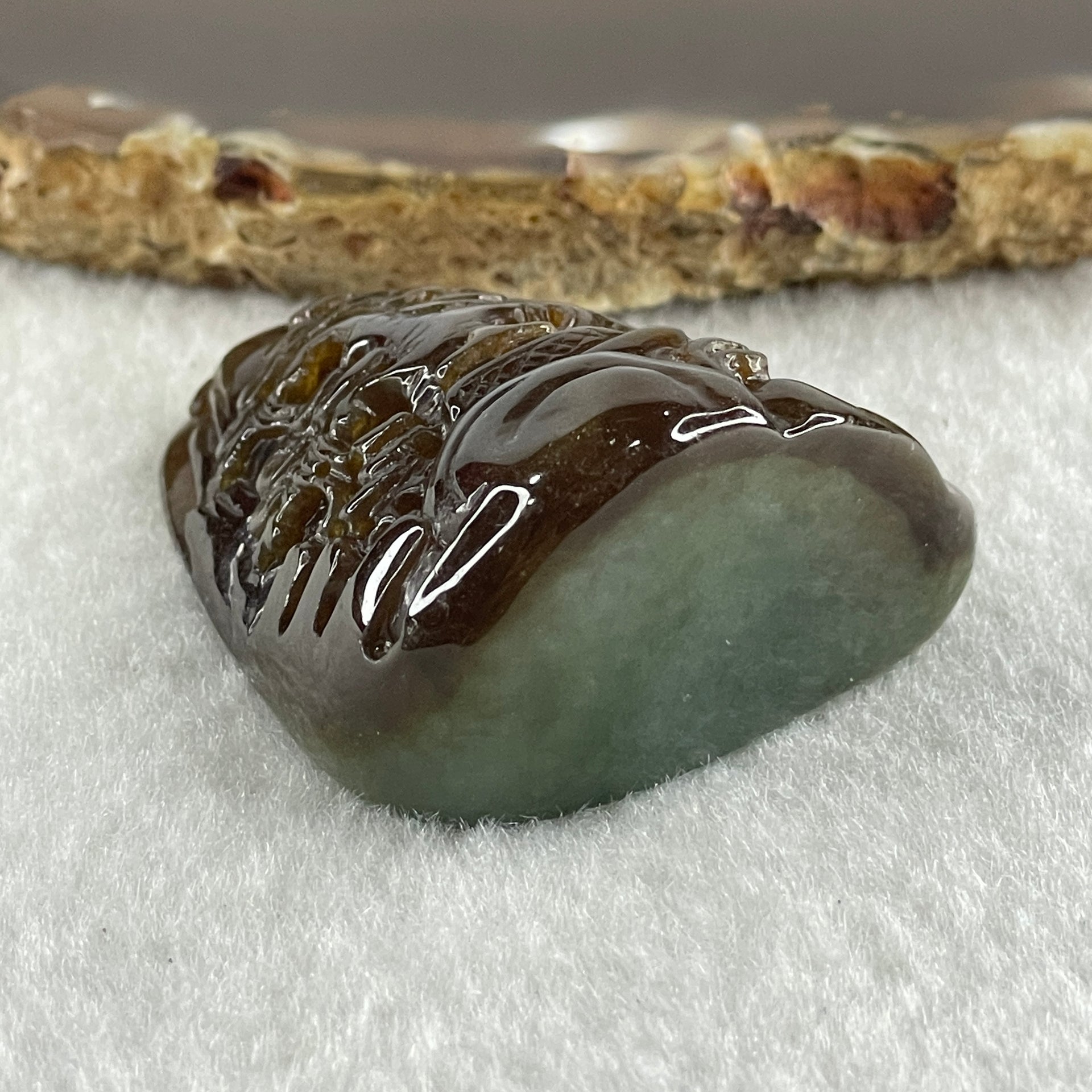 Type A Dark Brown and Blueish Green Jadeite Double Sided Shan Shui Gui Ren Benefactor Pendant 42.63g 43.2 by 36.0 by 20.2mm - Huangs Jadeite and Jewelry Pte Ltd