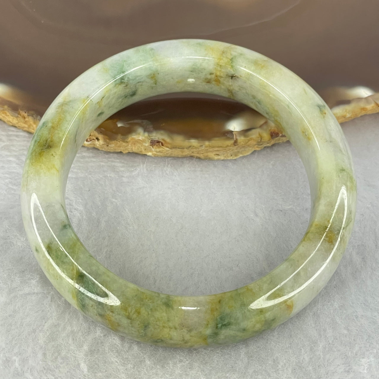 Type A Lavender with Green and Yellow Piao Hua Jadeite Bangle Internal Diameter 54.0mm 74.77g 15.1 by 9.6mm (External Line) - Huangs Jadeite and Jewelry Pte Ltd