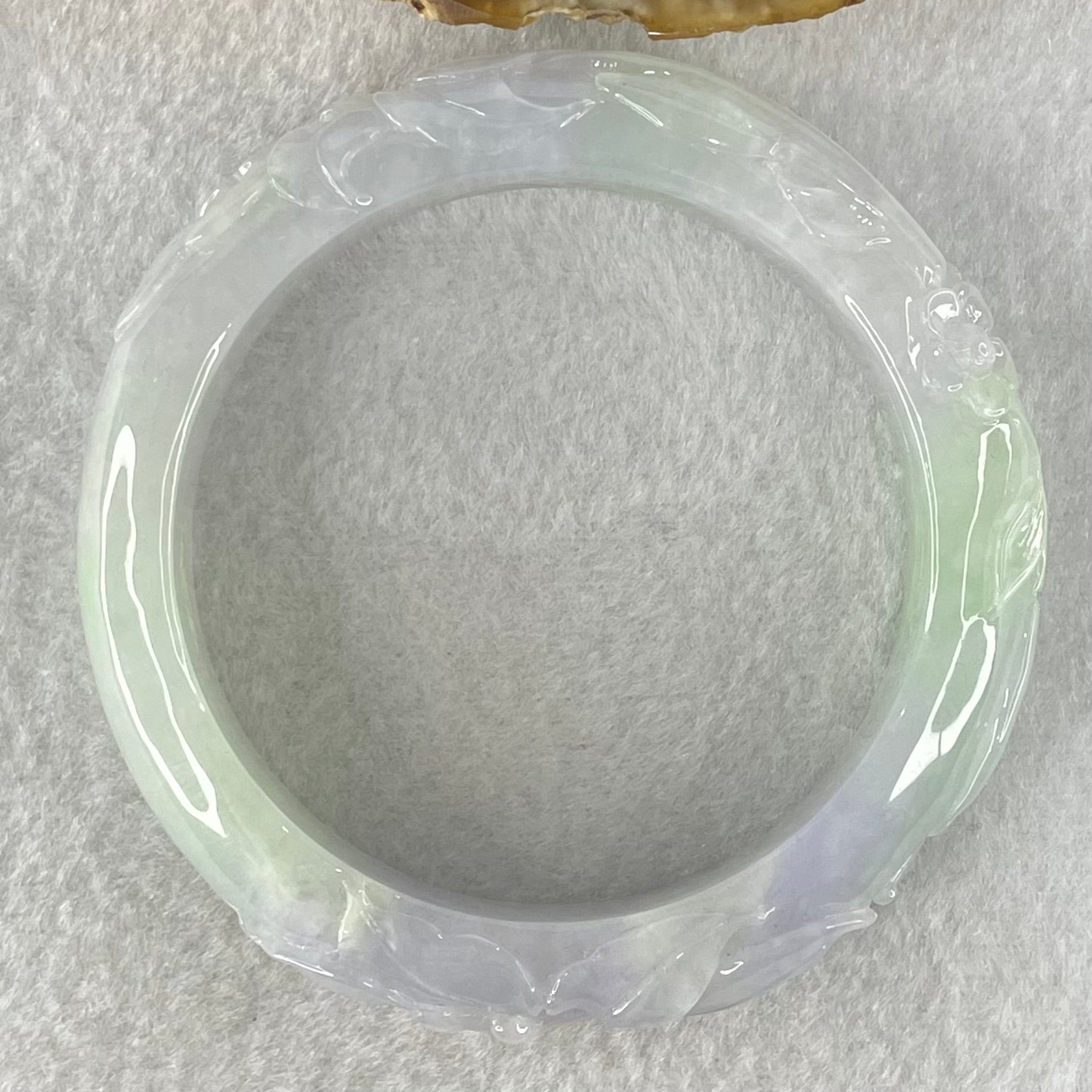 Type A Lavender and Green Jadeite Prosperity Flower Bangle 64.58g Internal Diameter 54.7mm 14.7 by 9.6mm (Internal Lines) - Huangs Jadeite and Jewelry Pte Ltd