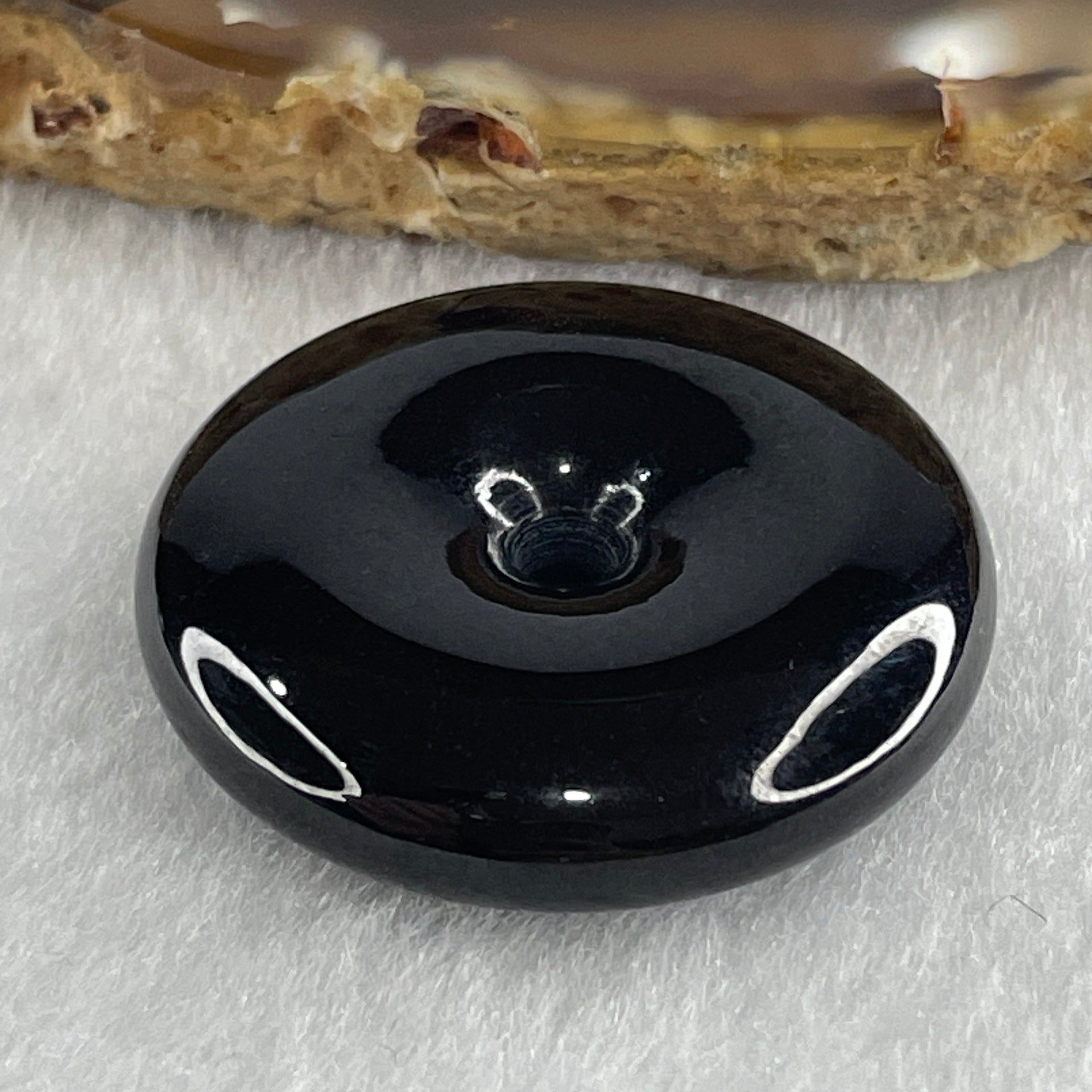 Type A Opaque Black Omphacite Jadeite Ping An Kou Donut Pendant 15.28g 30.0 by 7.7mm - Huangs Jadeite and Jewelry Pte Ltd