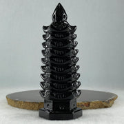 Black Obsidian Pagoda Display 289.4g 49.0 by 45.0 by 129.0mm - Huangs Jadeite and Jewelry Pte Ltd