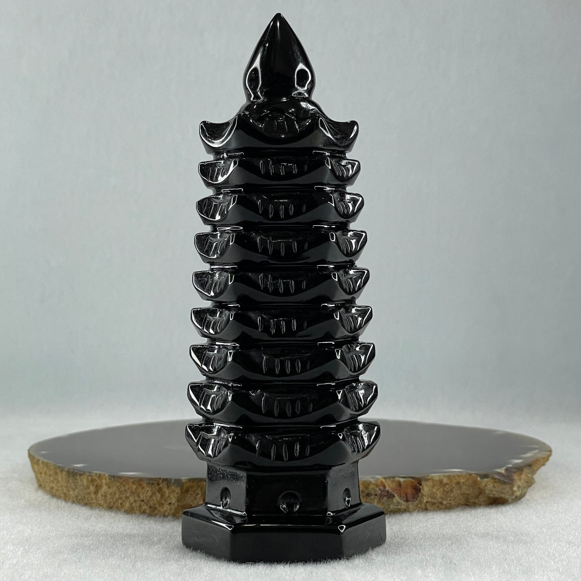 Black Obsidian Pagoda Display 289.4g 49.0 by 45.0 by 129.0mm - Huangs Jadeite and Jewelry Pte Ltd