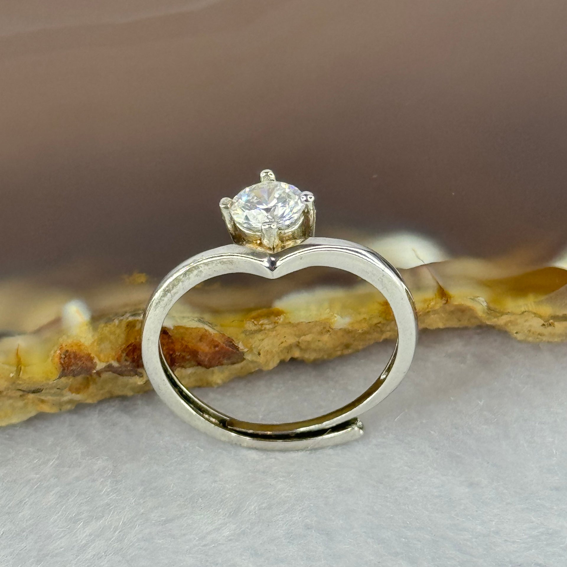 Cubic Zirconia in S925 Sliver Ring (Adjustable Size) 1.67g 4.8 by 2.8mm - Huangs Jadeite and Jewelry Pte Ltd