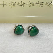 Natural Green Malachite in S925 Sliver Earrings Pair 2.45g 8.0 by 7.4 by 4.0mm - Huangs Jadeite and Jewelry Pte Ltd