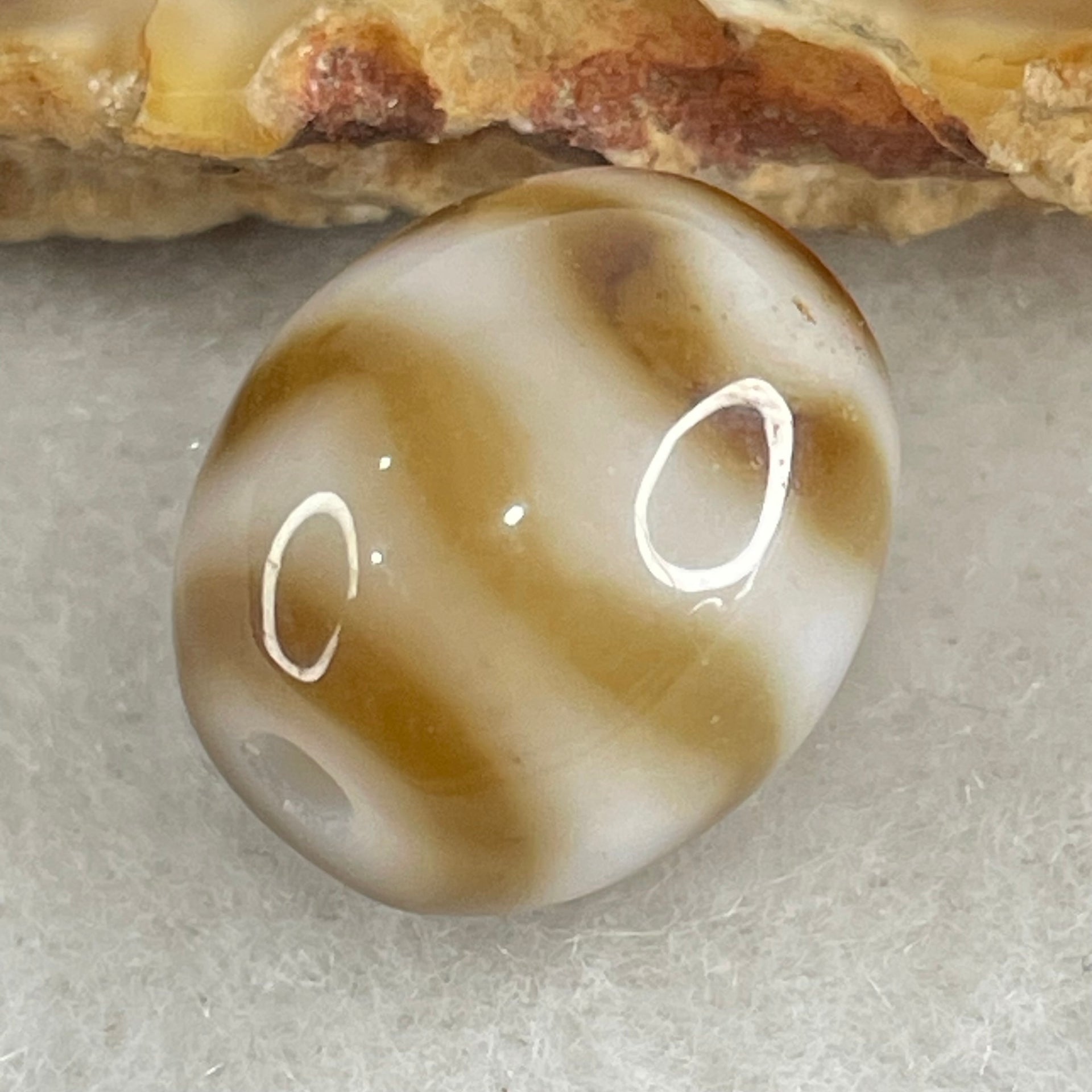 Natural Powerful Tibetan Old Oily Agate Water Wave Daluo Amulet (Tian Zhu) Dzi Bead 2.81g 13.5 by 12.1mm - Huangs Jadeite and Jewelry Pte Ltd
