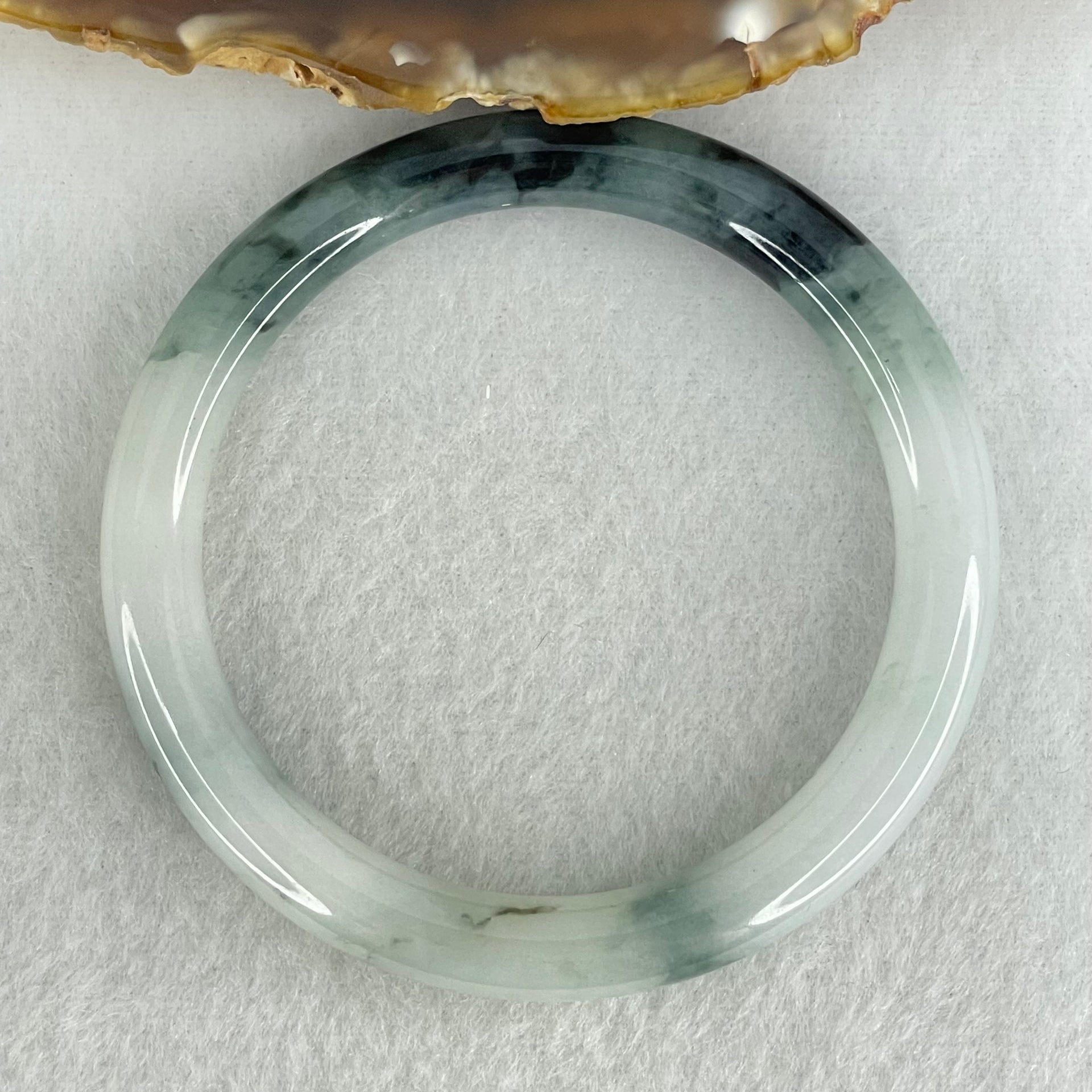 Type A Faint Green with Blueish Green Patches Jadeite Bangle Internal Diameter 53.2mm 31.33g 8.0 by 8.1mm (Internal Lines) - Huangs Jadeite and Jewelry Pte Ltd