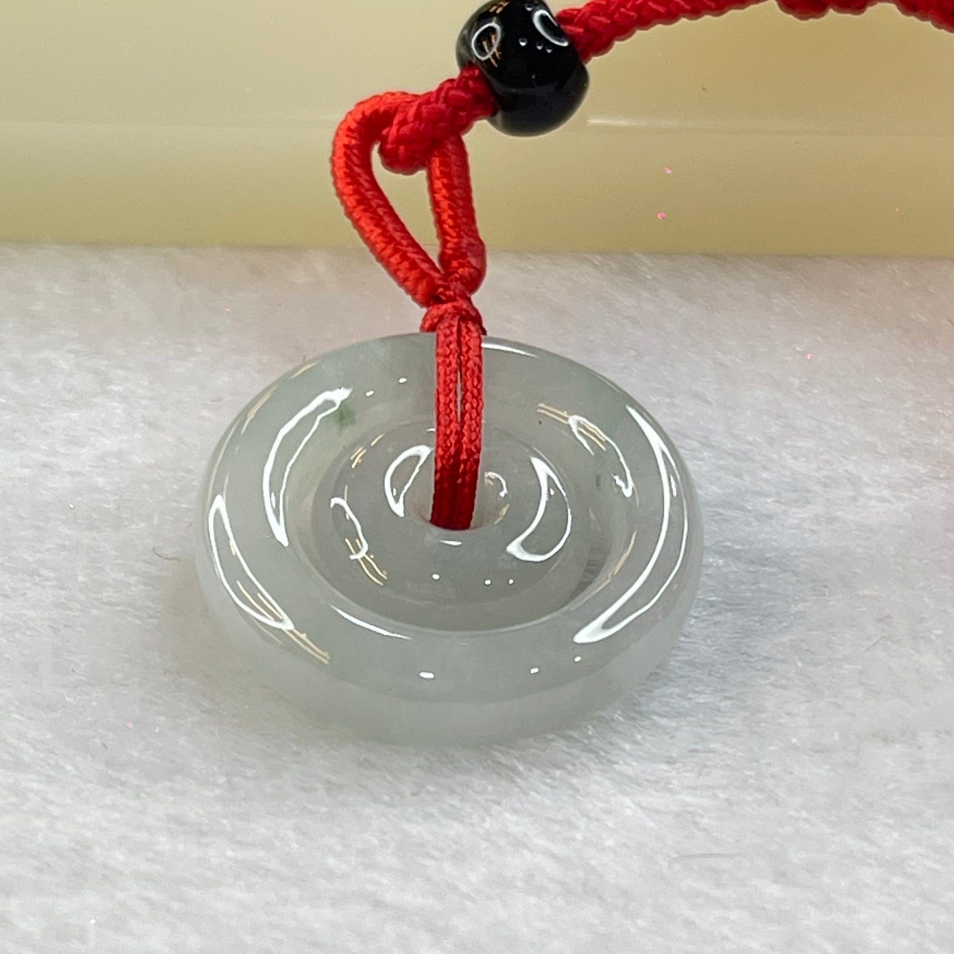 Type A Semi Icy Light Sky Blue Jadeite Double Ping An Kou Donut Necklace 5.43g 21.1 by 4.7mm / 11.7 by 4.2mm - Huangs Jadeite and Jewelry Pte Ltd