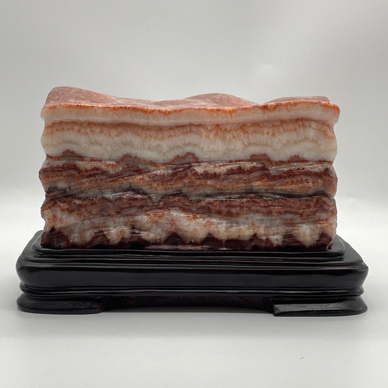 Natural Pork Belly Stone Red Calcite Display with Wooden Stand 5,479.5g 245.0 by 120.0 by 145.0mm