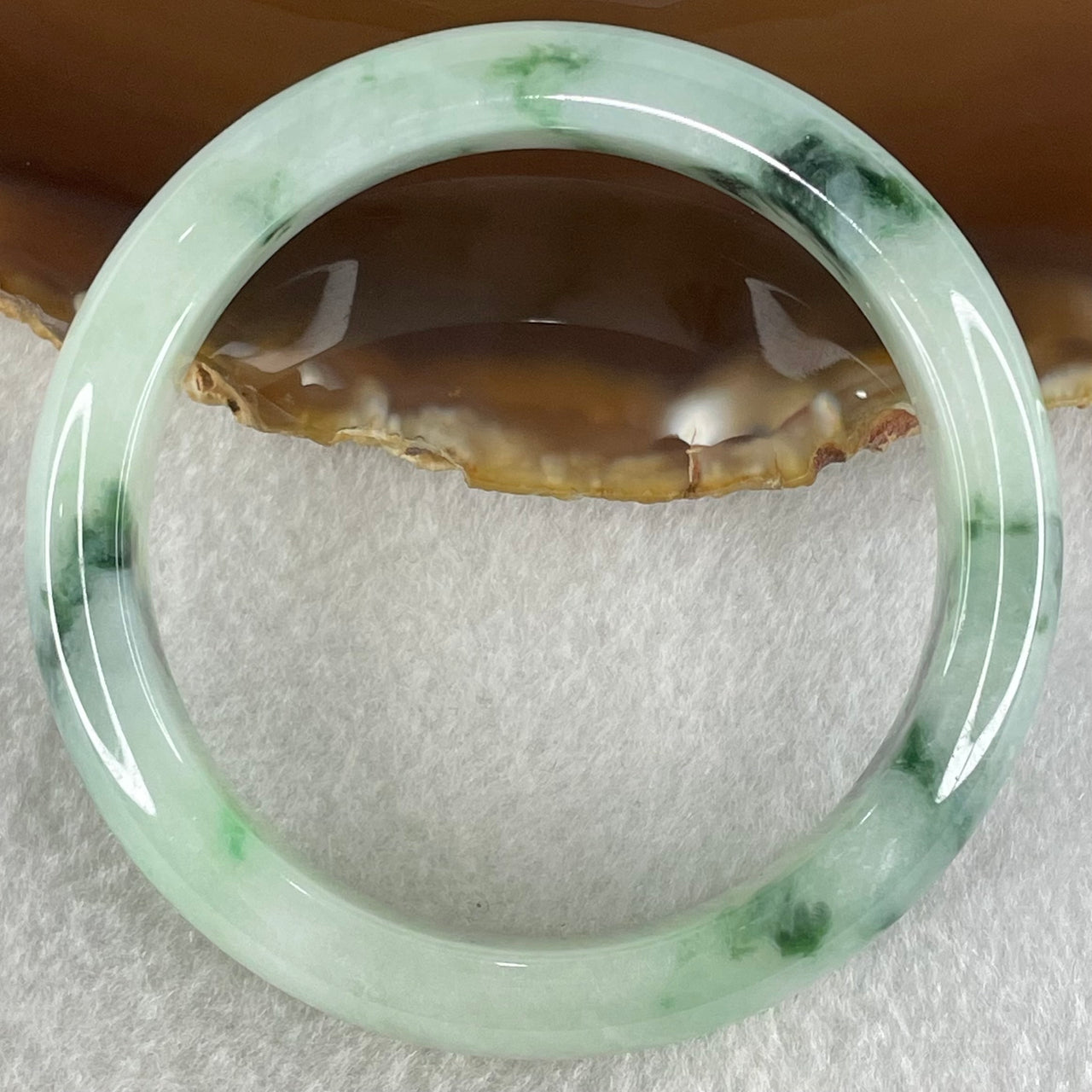 Type A Light Green with Dark Blueish Green Piao Hua Jadeite Bangle 45.99g Internal Diameter 53.1mm 11.7 by 7.8mm (Internal Line) - Huangs Jadeite and Jewelry Pte Ltd