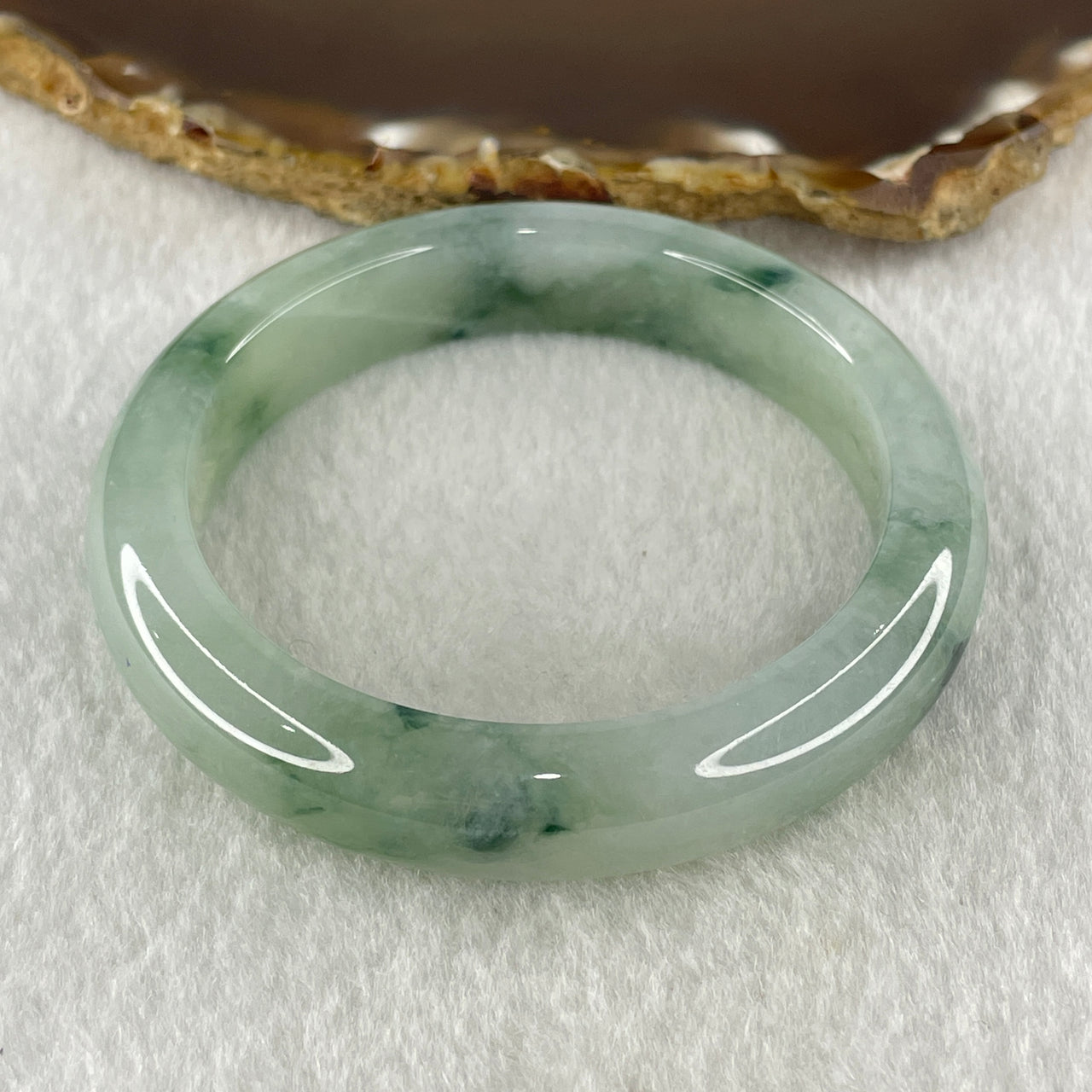 Natural Type A Jelly Light Green Faint Lavender with Blueish Green Piao Hua Flora Jadeite Bangle 54.16g Inner Diameter 54.0mm 12.3 by 9.0mm (Internal Line) - Huangs Jadeite and Jewelry Pte Ltd