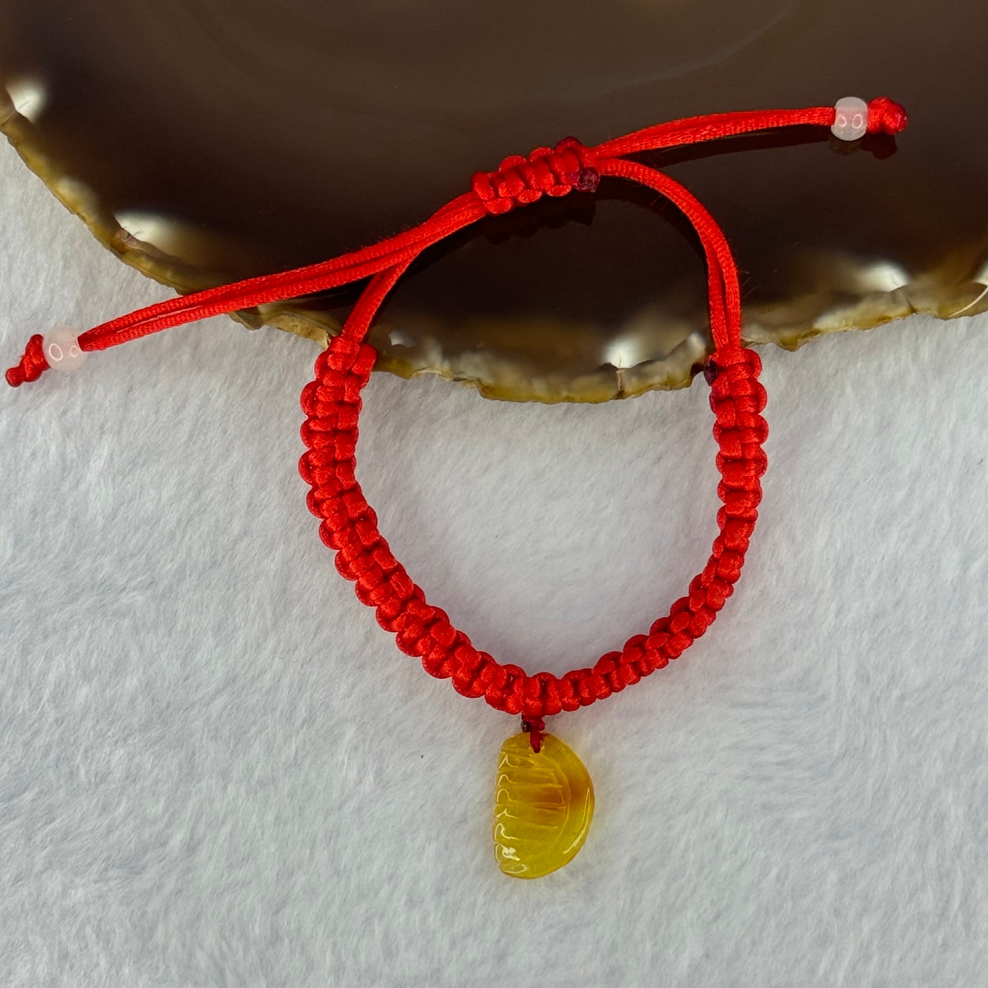 Natural Golden Yellow Amber Comb Charm in Red String Bracelet 2.57g Adjustable Size 17.1 by 11.5 by 3.3mm - Huangs Jadeite and Jewelry Pte Ltd