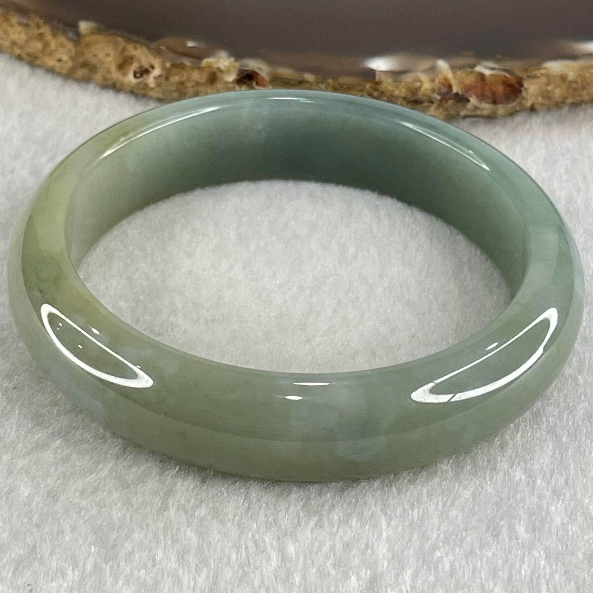 Type A Blueish Green with Brown Patches Jadeite Bangle 50.88g Internal Diameter 54.8mm 13.2 by 7.5mm (Close to Perfect) - Huangs Jadeite and Jewelry Pte Ltd