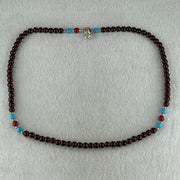 Man Made Red with Blue and Red Agate Beads Necklace 27.08g 52cm 6.4mm 76Beads - Huangs Jadeite and Jewelry Pte Ltd