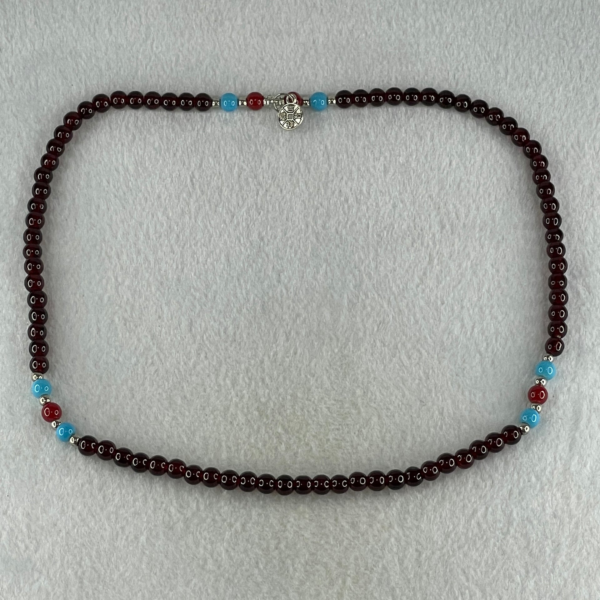 Man Made Red with Blue and Red Agate Beads Necklace 27.08g 52cm 6.4mm 76Beads - Huangs Jadeite and Jewelry Pte Ltd