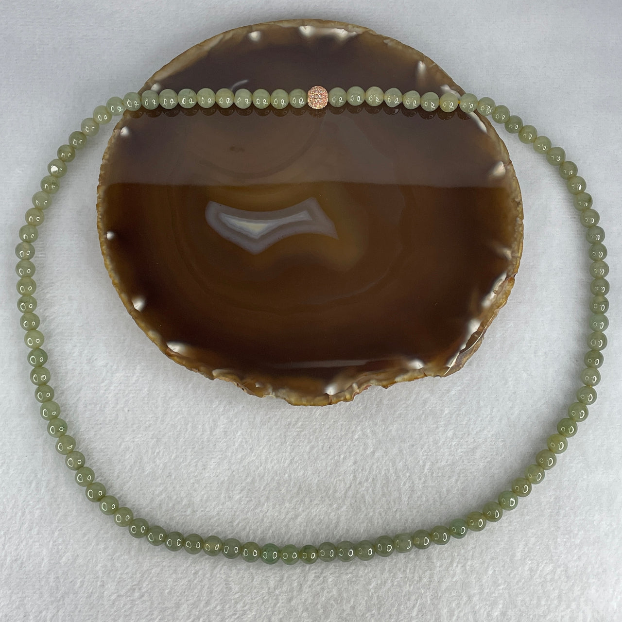 Natural Type A Semi-Icy Light Green Jadeite Beads Necklace | 62cm Round Jade Bead 92-Bead Mala Prayer Chain Necklace (56.09g, 7.1mm)