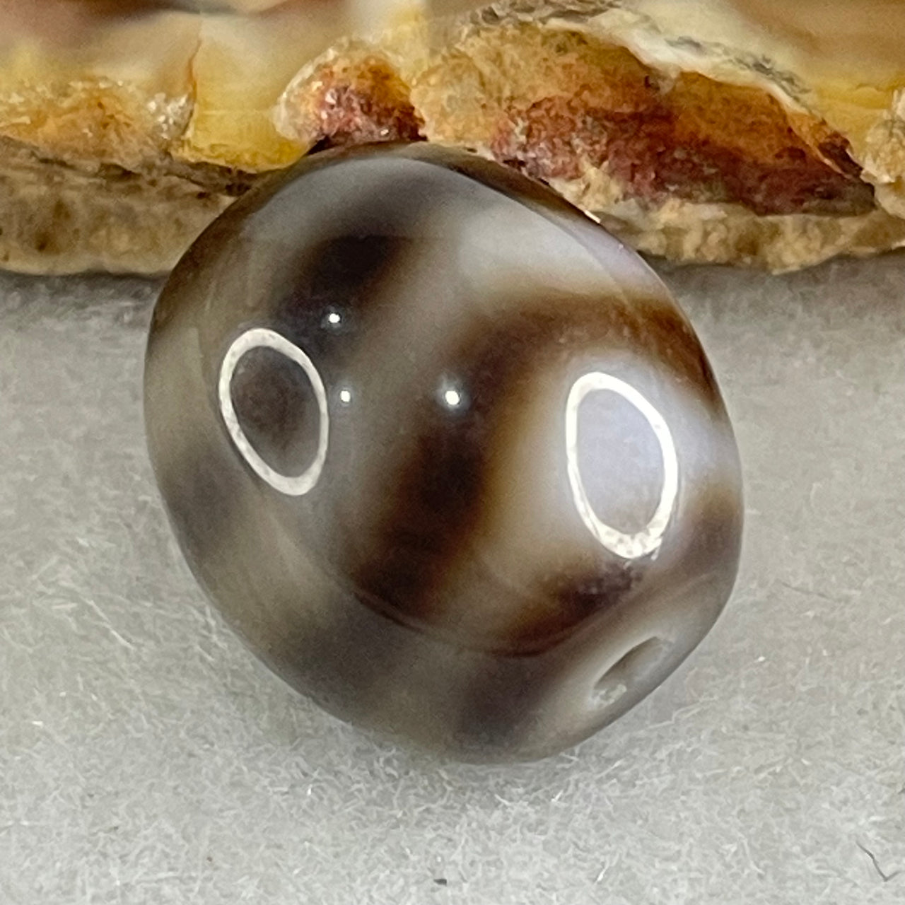 Natural Powerful Tibetan Old Oily Agate Water Wave Daluo Amulet (Tian Zhu) Dzi Bead 3.00g 13.6 by 12.6mm - Huangs Jadeite and Jewelry Pte Ltd