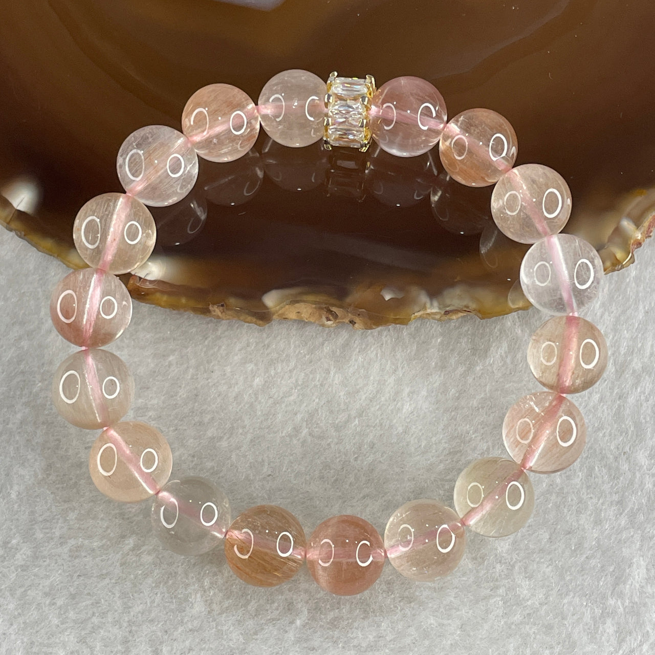 Natural Pinkish Rabbit Hair Rutilated Quartz Beads Bracelet 32.12g 16cm 10.9mm 18Beads - Huangs Jadeite and Jewelry Pte Ltd