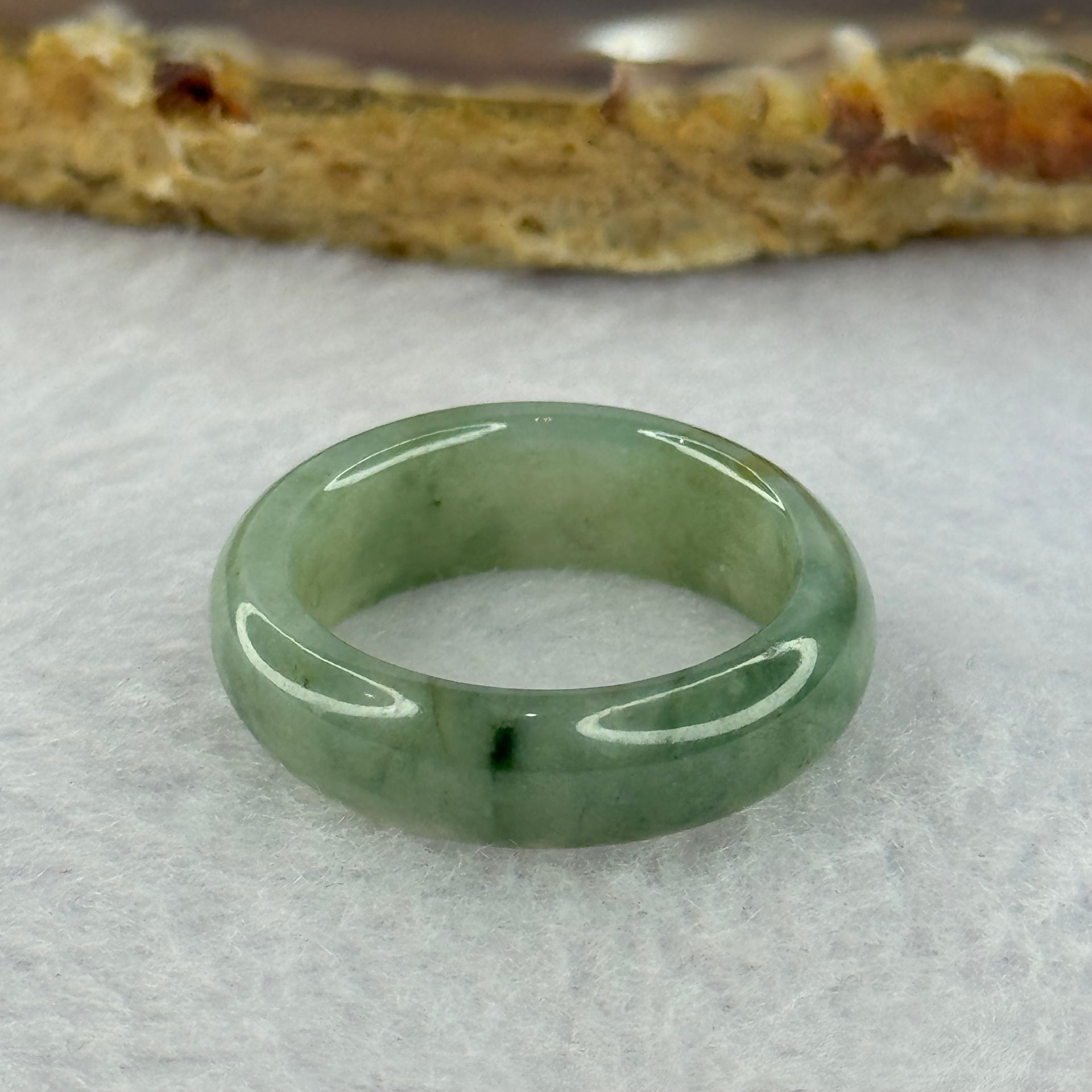 Type A Green Grey Wuji Jadeite Ring 3.90g 6.8 by 3.2mm US8 HK18 - Huangs Jadeite and Jewelry Pte Ltd