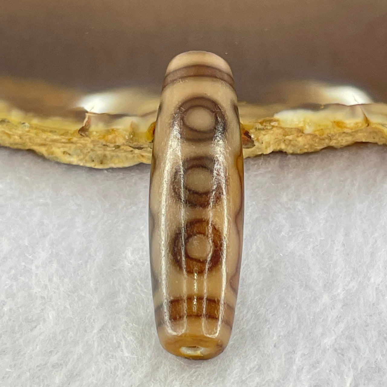 Natural Powerful Tibetan Old Oily Agate 5 Eyes Dzi Bead Heavenly Master (Tian Zhu) 五眼天诛 7.57g 38.7 by 11.5mm - Huangs Jadeite and Jewelry Pte Ltd