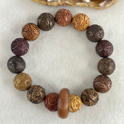 Natural Multi Color Rosewood with Prosperity Pixiu and Coin Beads Bracelet 24.55g 18cm 15.2mm 15 Beads - Huangs Jadeite and Jewelry Pte Ltd