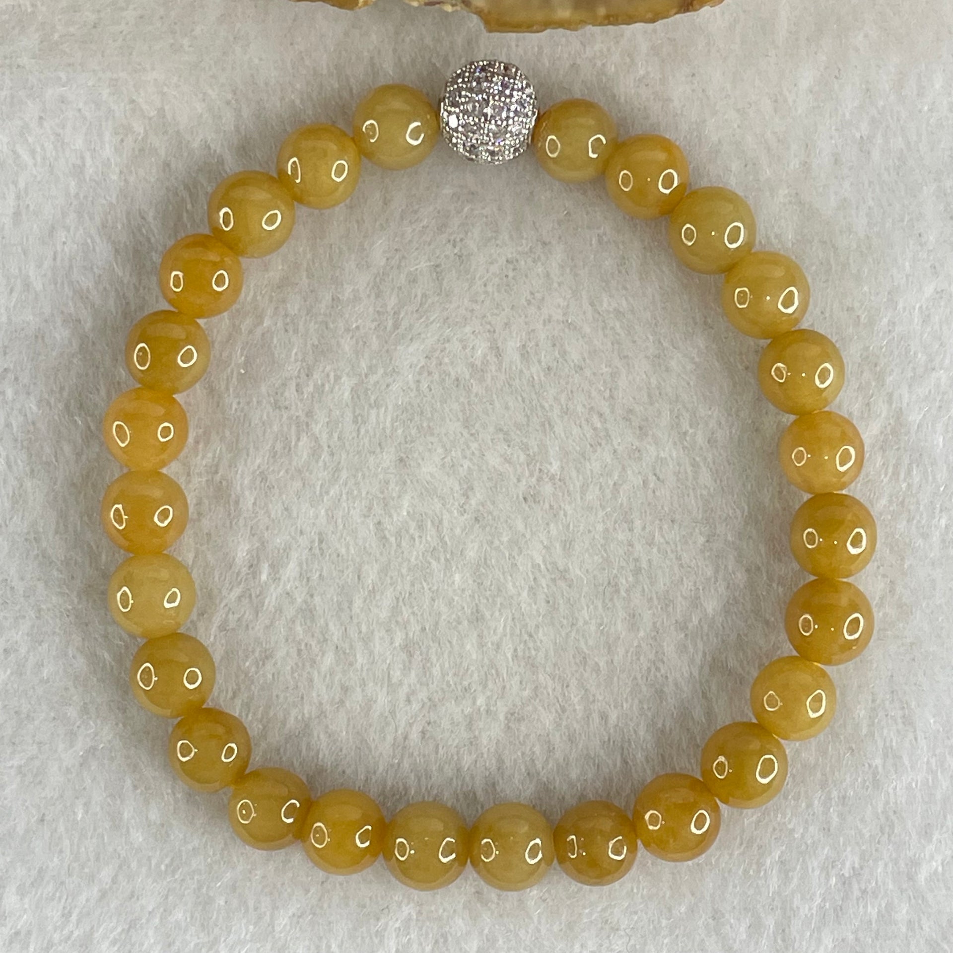 Type A Yellow Jade Jadeite Bracelet 13.76g 6.8mm/bead 26 beads with NGI Cert - Huangs Jadeite and Jewelry Pte Ltd