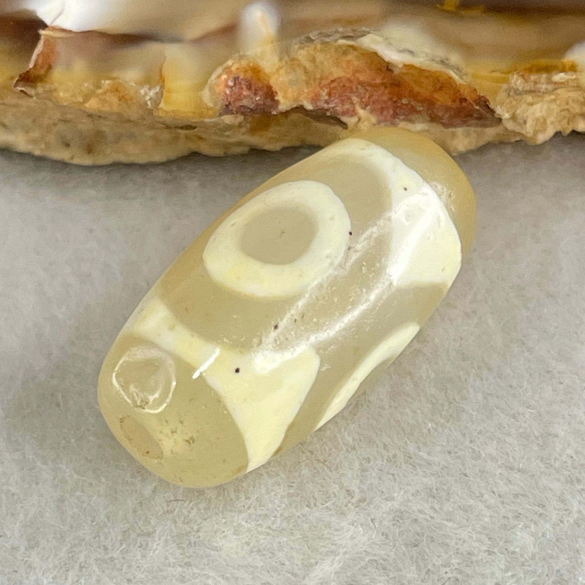 Natural Powerful Tibetan Old Oily Agate 3 Eyes Dzi Bead Heavenly Master (Tian Zhu) 三眼天诛 3.00g 20.0 by 10.2mm - Huangs Jadeite and Jewelry Pte Ltd