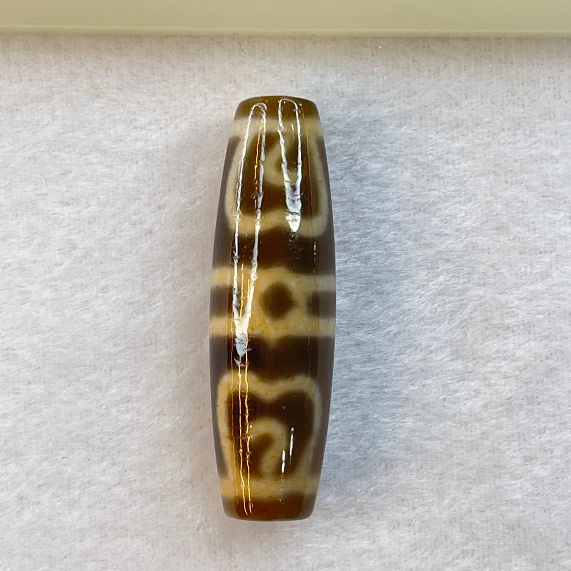 Natural Powerful Tibetan Old Oily Agate Guru Dharma Hat Dzi Bead Heavenly Master (Tian Zhu) 莲师法帽天珠 16.28g 48.4 by 14.7mm - Huangs Jadeite and Jewelry Pte Ltd