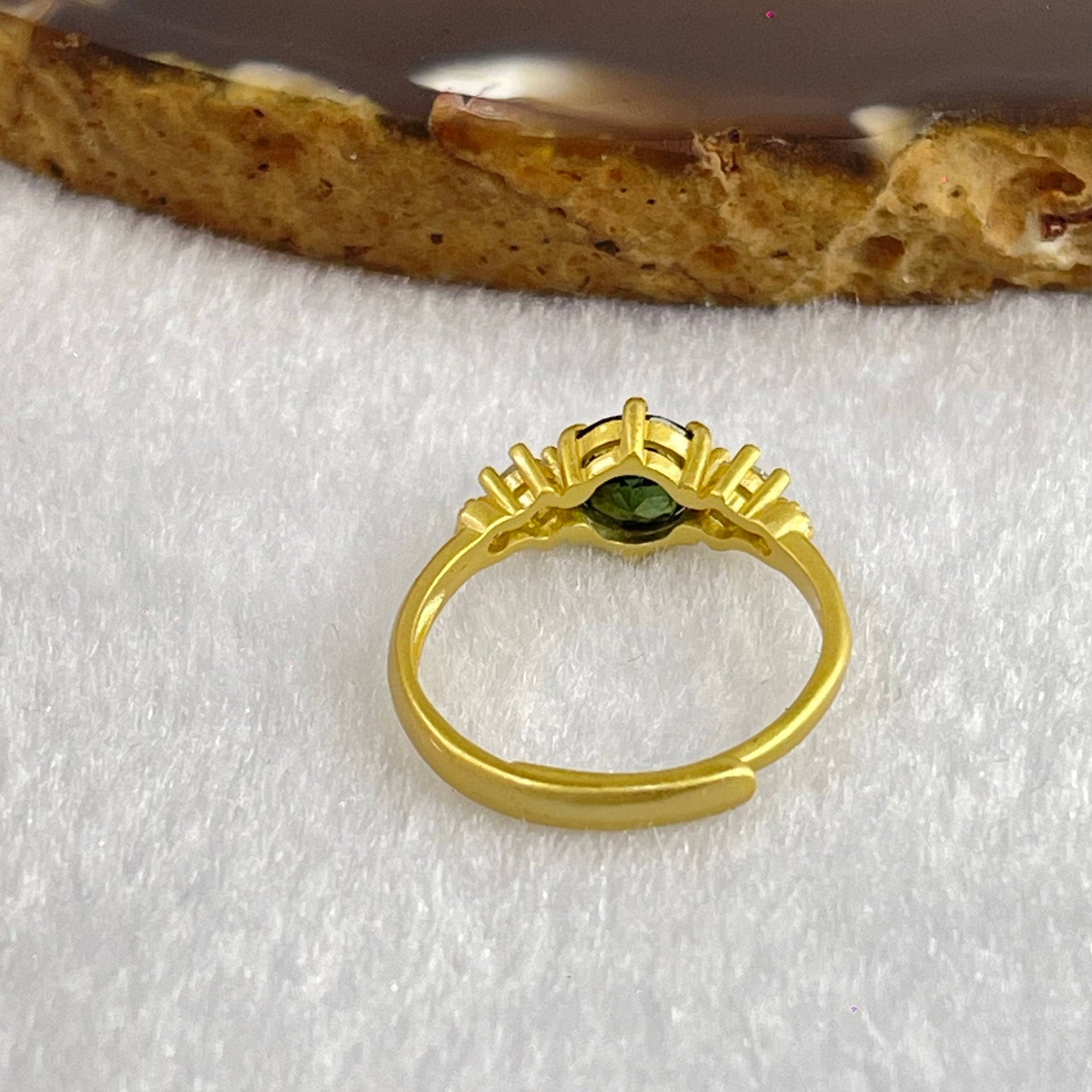 Natural Green Tourmaline with Crystals In S925 Sliver Gold Color Ring (Adjustable Size) 1.59g 3.6 by 2.6mm - Huangs Jadeite and Jewelry Pte Ltd