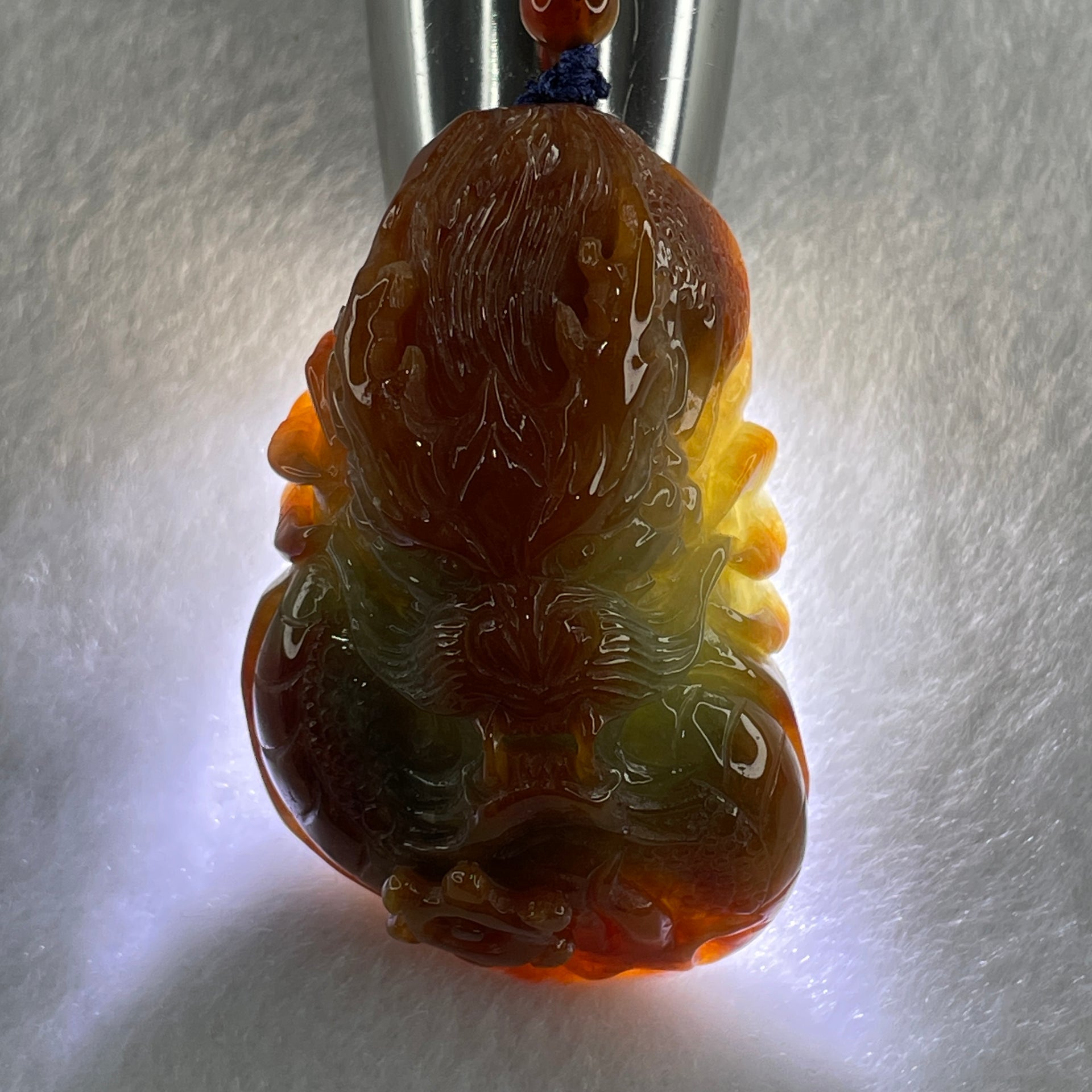 Type A Brownish Red with Green Jadeite Dragon Double Side Pendant 75.20g 58.5 by 36.2 by 22.6mm - Huangs Jadeite and Jewelry Pte Ltd