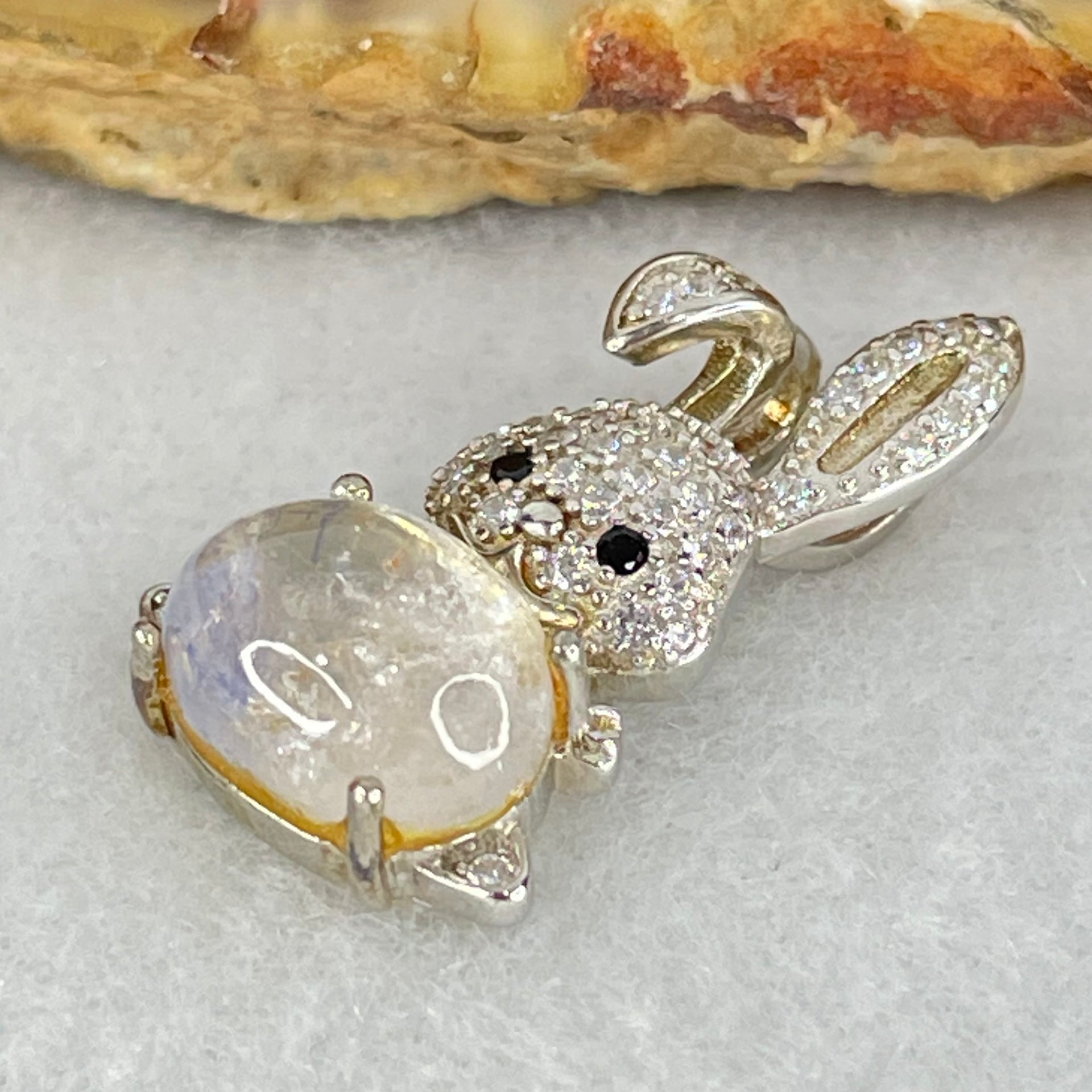 Rare Natural Blue Dumortierite Rutilated Quartz in S925 Sliver Rabbit Pendant 2.40g 10.0 by 7.1 by 5.5mm - Huangs Jadeite and Jewelry Pte Ltd