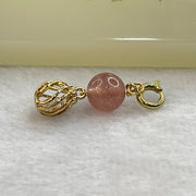 Natural Strawberry Quartz and Crystal in Gold Colour Claps Pendent Charm 1.53g 7.9mm - Huangs Jadeite and Jewelry Pte Ltd