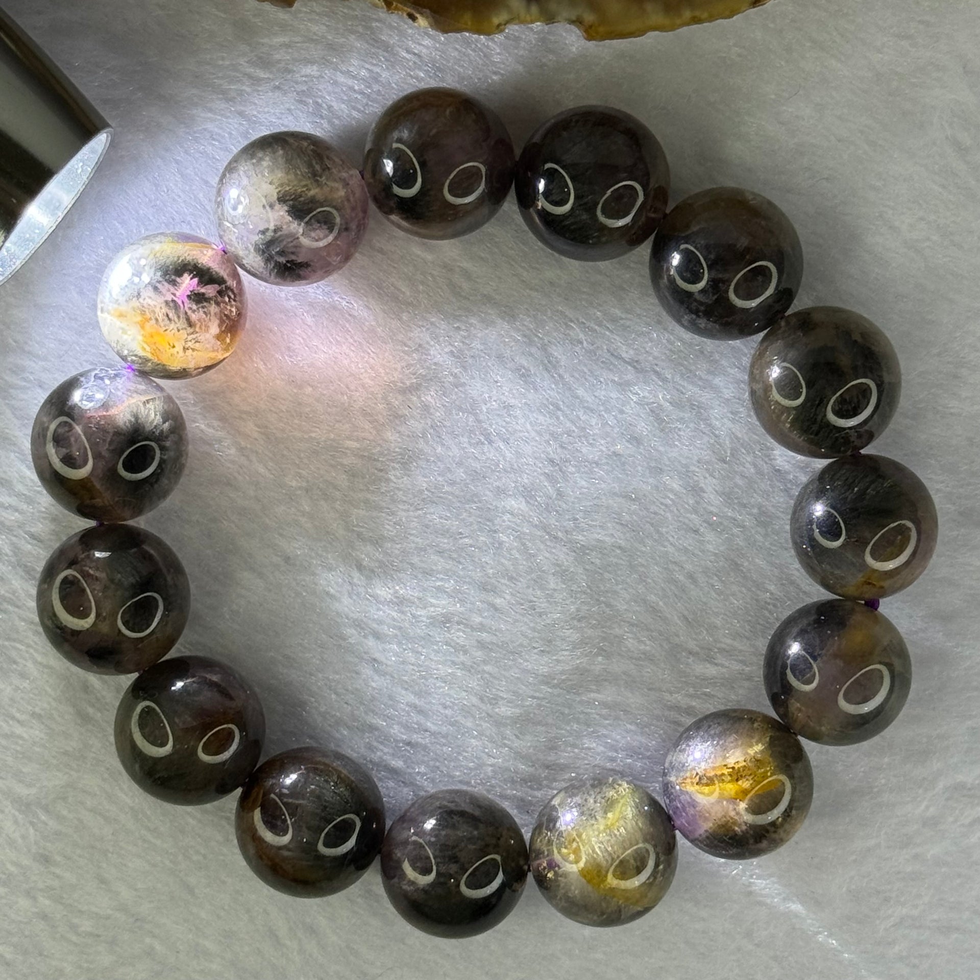 Natural Black Auralite 23 Bracelet 天然黑激光23手链 62.75g 19cm 14.8mm 15 Beads - Huangs Jadeite and Jewelry Pte Ltd