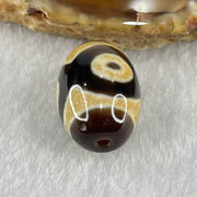 Natural Powerful Tibetan Old Oily Dark Brown With White Agate 3 Eyes Dzi Bead Heavenly Master (Tian Zhu) 三眼天诛 5.26g 19.3 by 13.8mm - Huangs Jadeite and Jewelry Pte Ltd