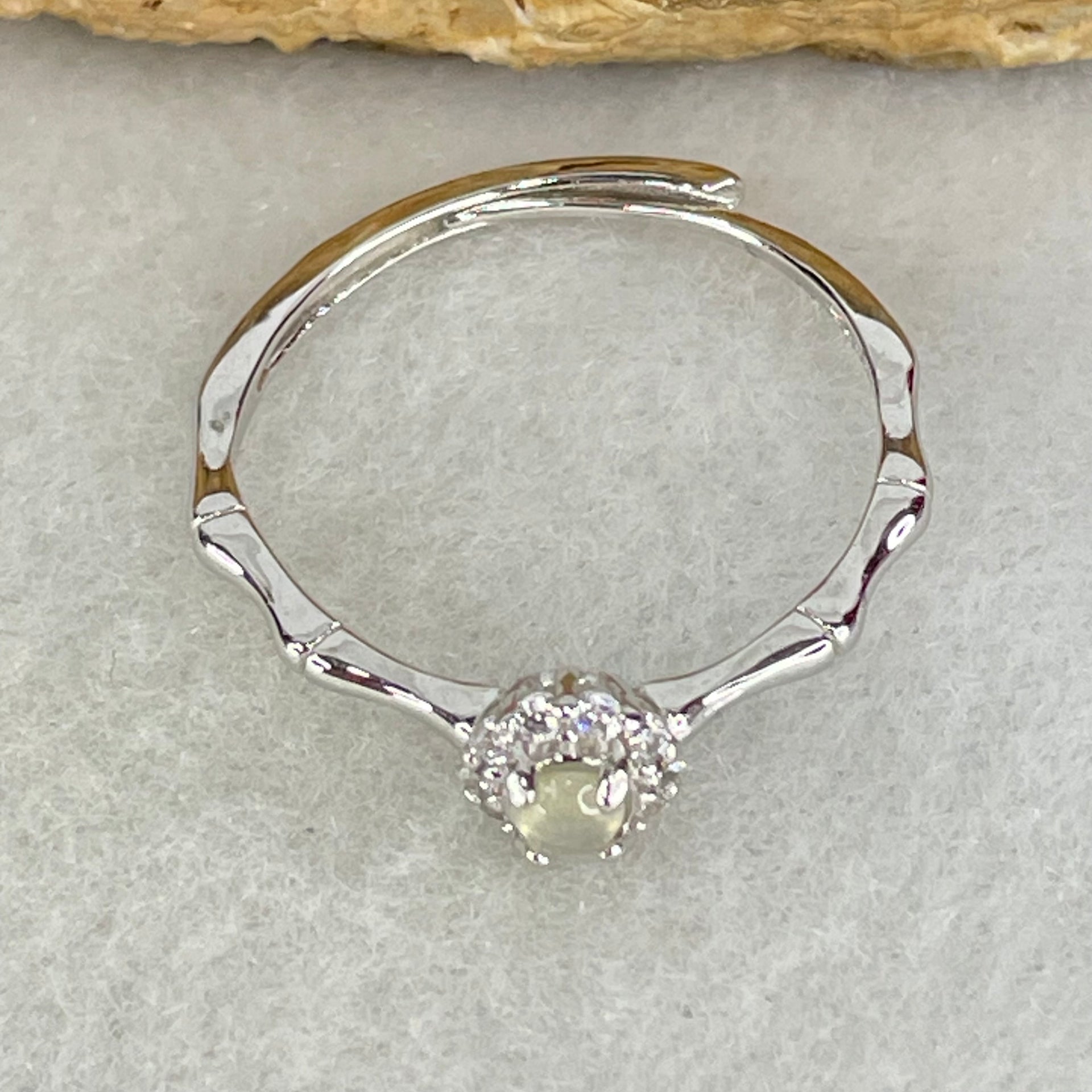Type A Semi Icy Lavender Cabochon Jadeite in S925 Sliver Bamboo Ring (Adjustable Size) 1.05g 3.0 by 2.0mm - Huangs Jadeite and Jewelry Pte Ltd